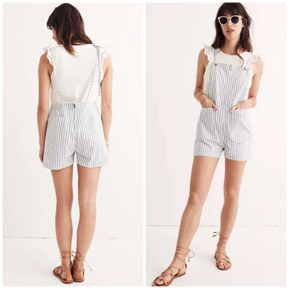 Madewell denim tie stripe short overalls